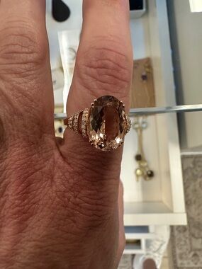 Rose Gold Morganite Oval Cocktail Ring - Women Jewelry 10k size 8
